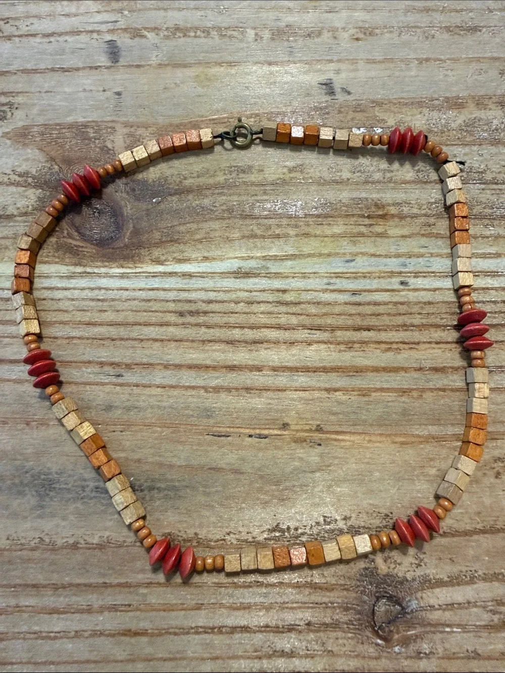 Vintage Boho Brown Orange Red Beaded Choker Collar Statement Necklace